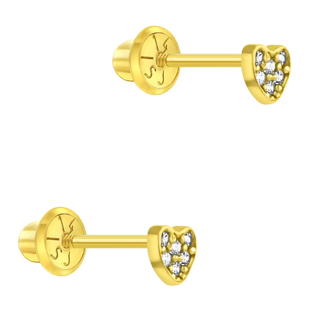 Aros de corazón de 3mm de oro de 14K con circones para bebes y niñas