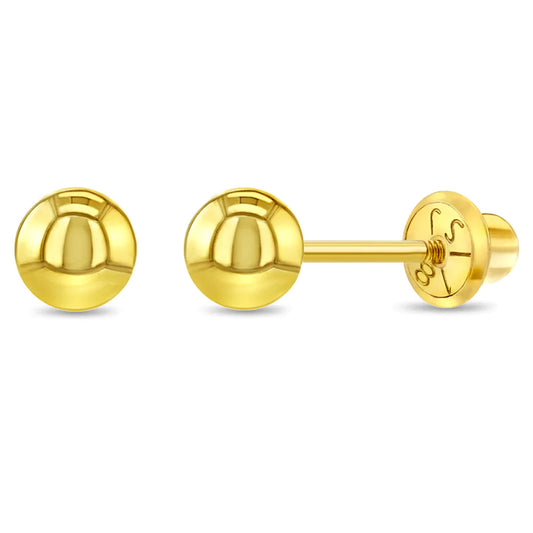 Aros clásicos 5 mm de oro amarillo de 18 k con tornillo de seguridad para bebes
