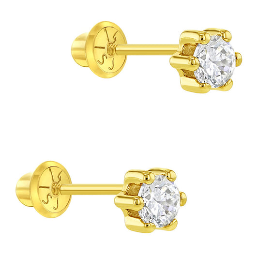 Aros de oro 14k con circón redondo – Elegancia y brillo eterno